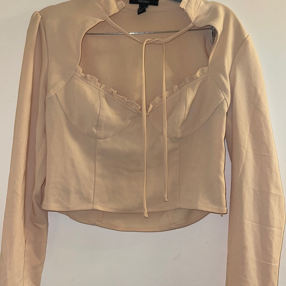 Forever 21 tie around the neck cream crop top